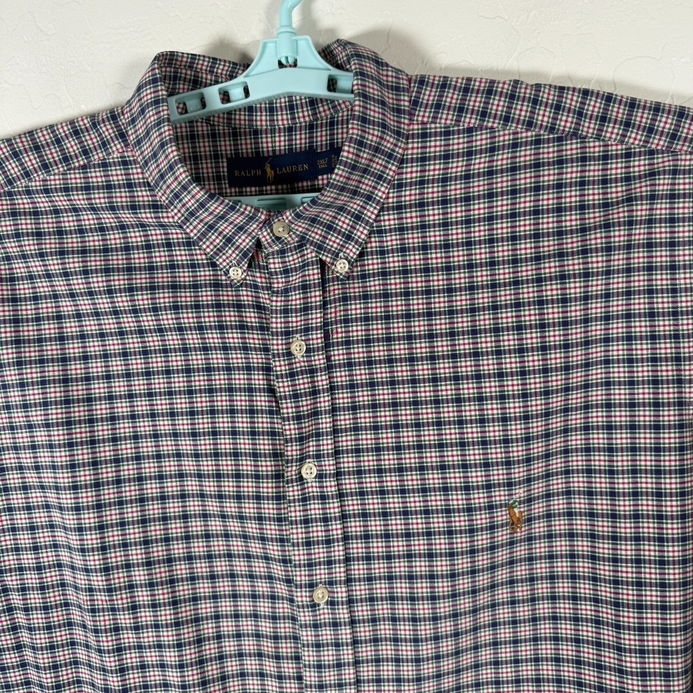Ralph Lauren Shirt Mens 2XLT‎ Tall Blue Button Down Oxford Plaid Flesh Pony